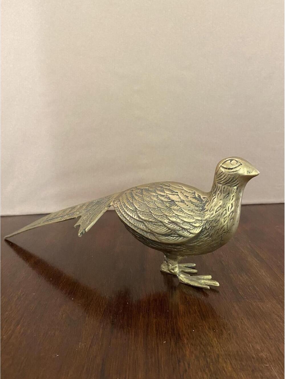 Vintage Solid Brass Pheasant Figurine 15” Long | Engraved Bird Statue Decor